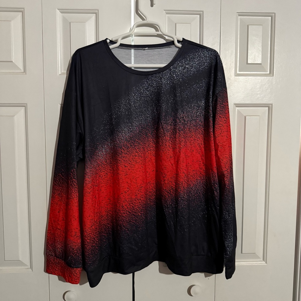 Red and Black Gradient Long Sleeve Top